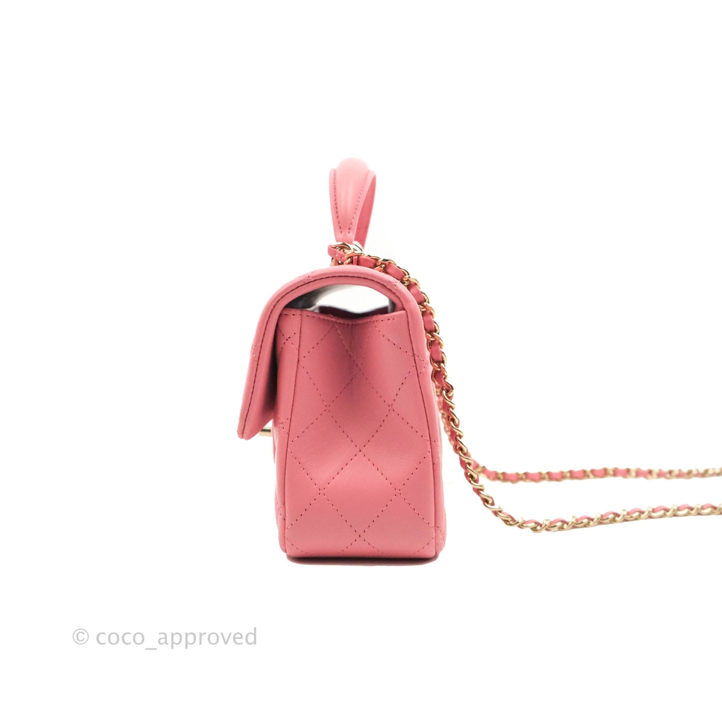 Chanel Top Handle Mini Rectangular Flap Bag Pink Lambskin Gold Hardware