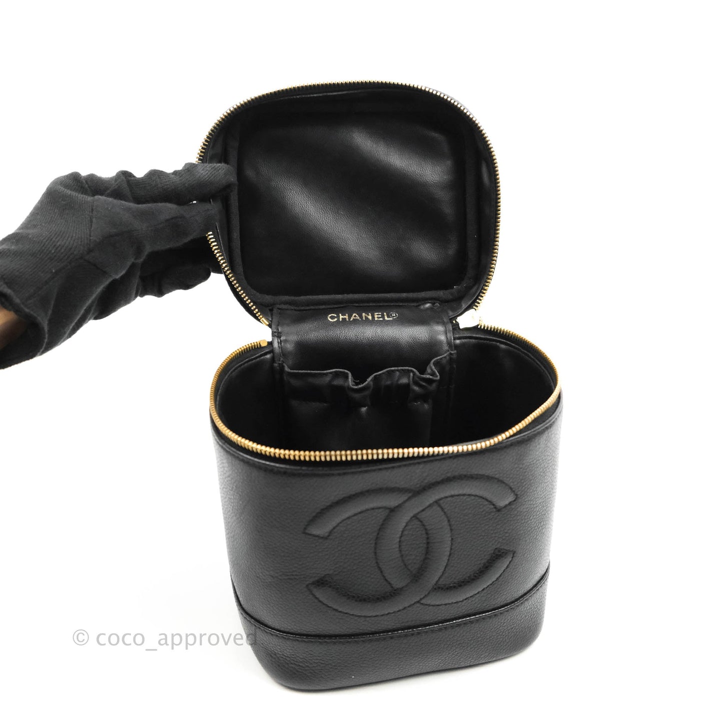 Chanel Vintage Vanity Case Black Caviar Gold Hardware