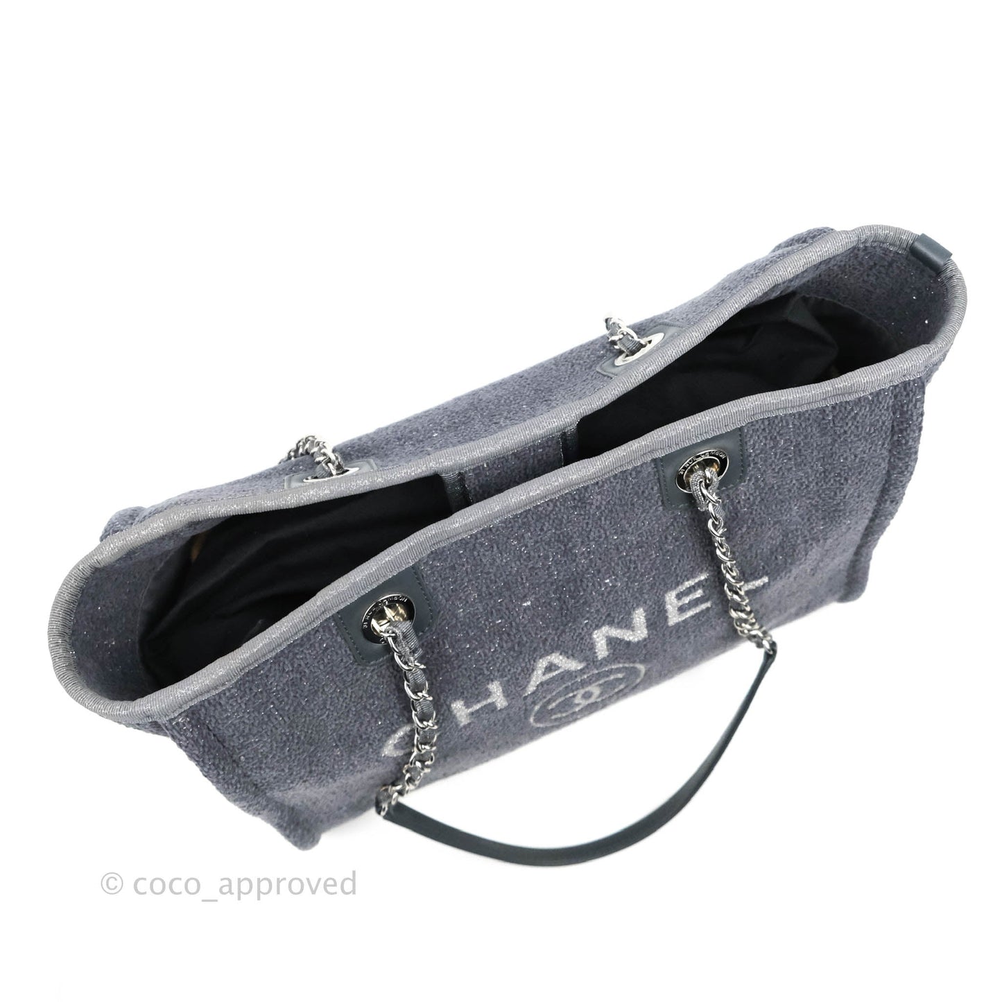 Chanel Medium Deauville Grey Glitter Lurex Tote Bag