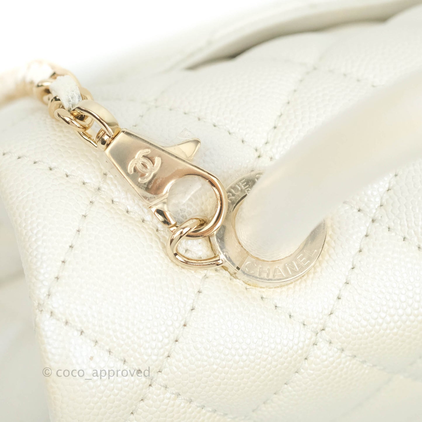 Chanel Small Quilted Coco Handle Iridescent White Caviar Gold Hardware