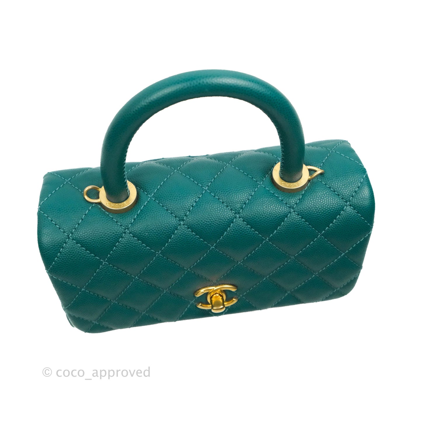 Chanel Small Quilted Coco Handle Teal Green Caviar Gold Hardware