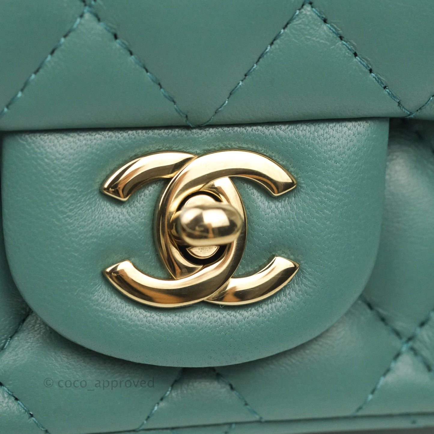 Chanel Mini Square Teal Green Lambskin Gold Hardware