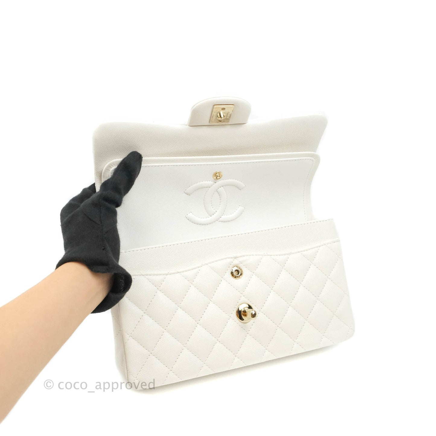 Chanel Classic Small S/M Flap White Caviar Gold Hardware 20S