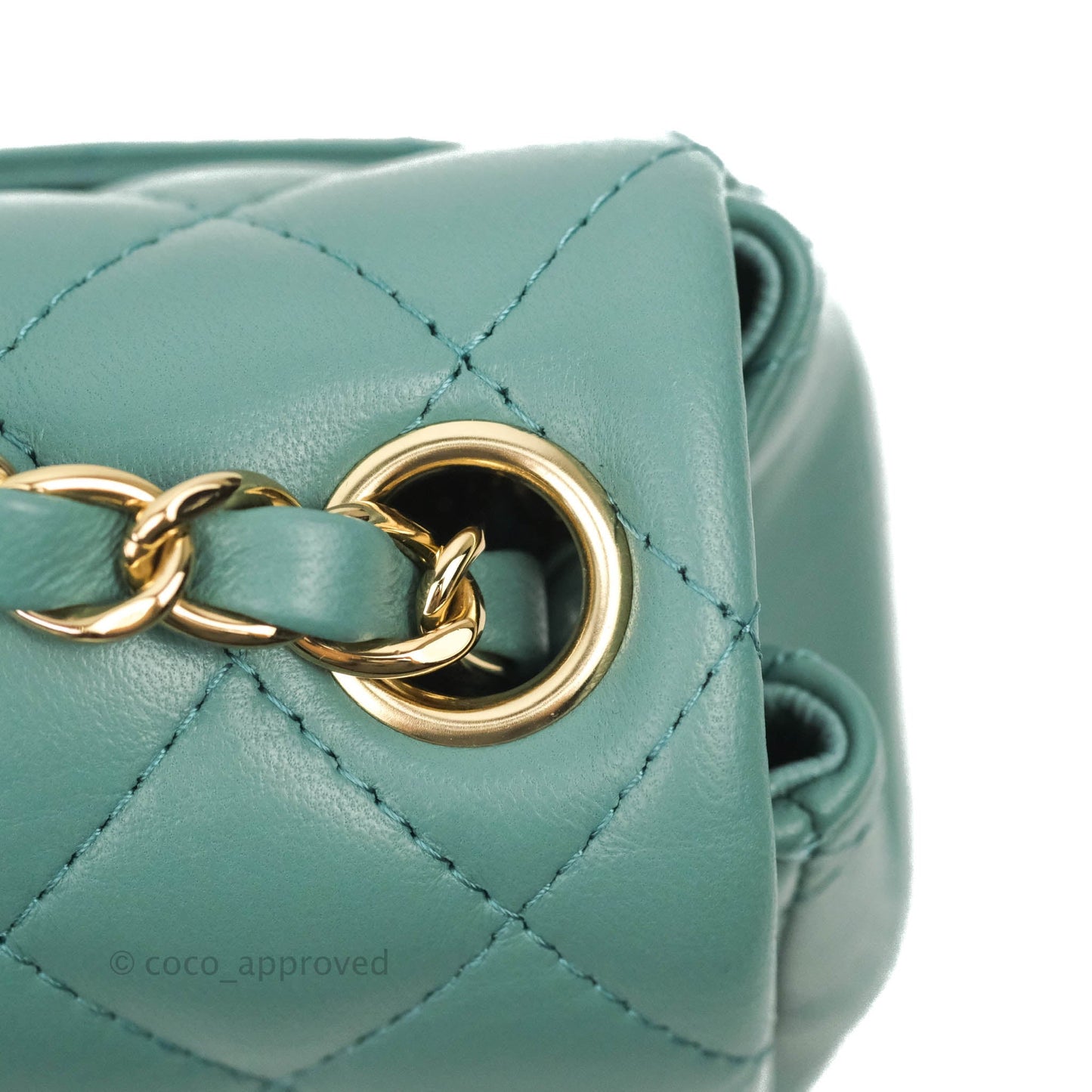 Chanel Mini Square Teal Green Lambskin Gold Hardware