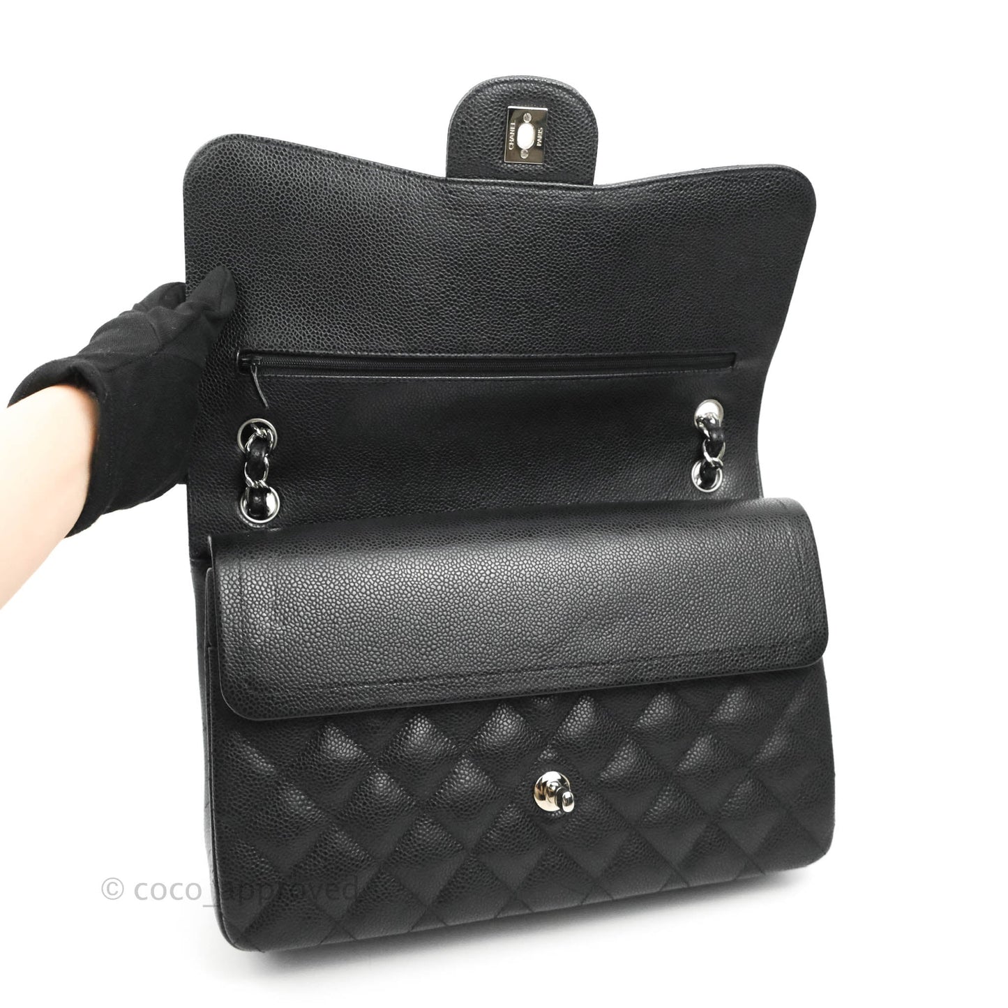 Chanel Jumbo Double Flap Black Caviar Silver Hardware⁣⁣