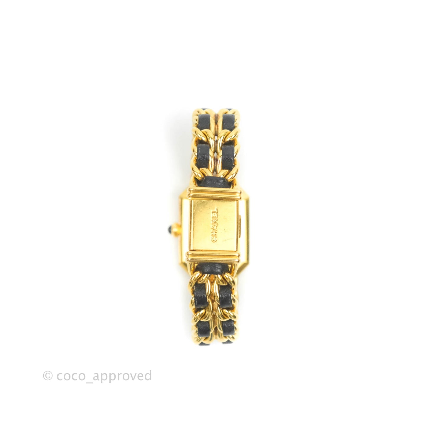 Chanel Vintage Première Watch Black Leather Gold Plated M Size