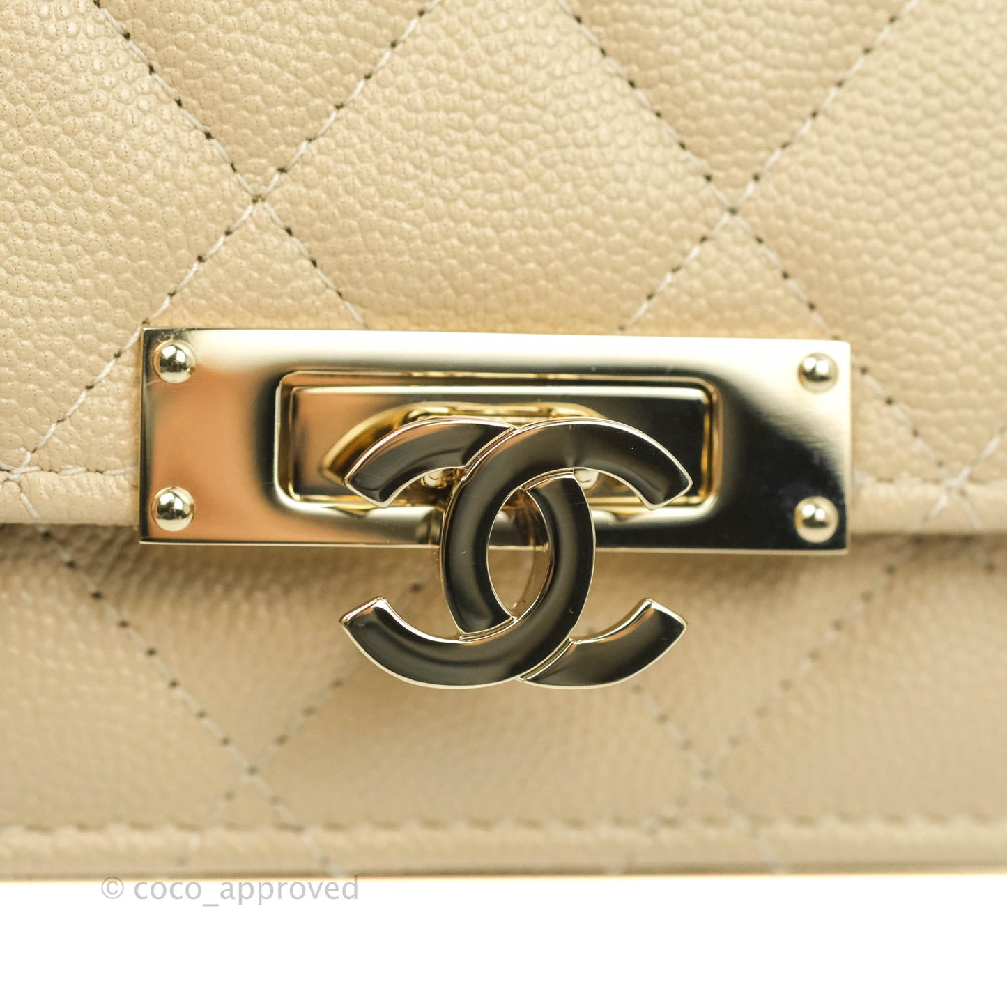 Chanel Quilted Golden Class Wallet on Chain WOC Light Beige Caviar Gold Hardware