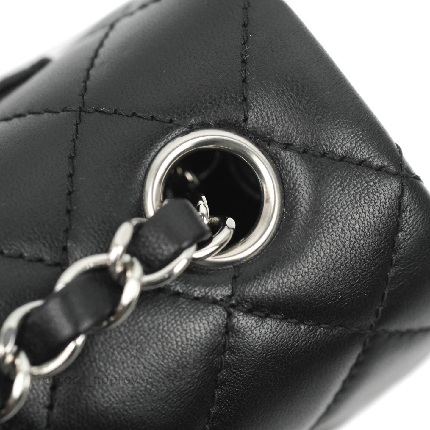 Chanel Quilted Mini Rectangular Flap Black Lambskin Silver Hardware