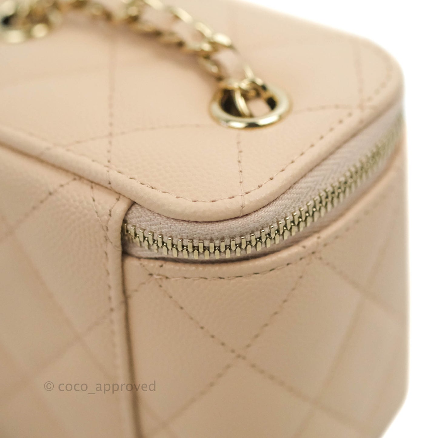 Chanel Classic Mini Vanity With Chain Light Beige Caviar Gold Hardware