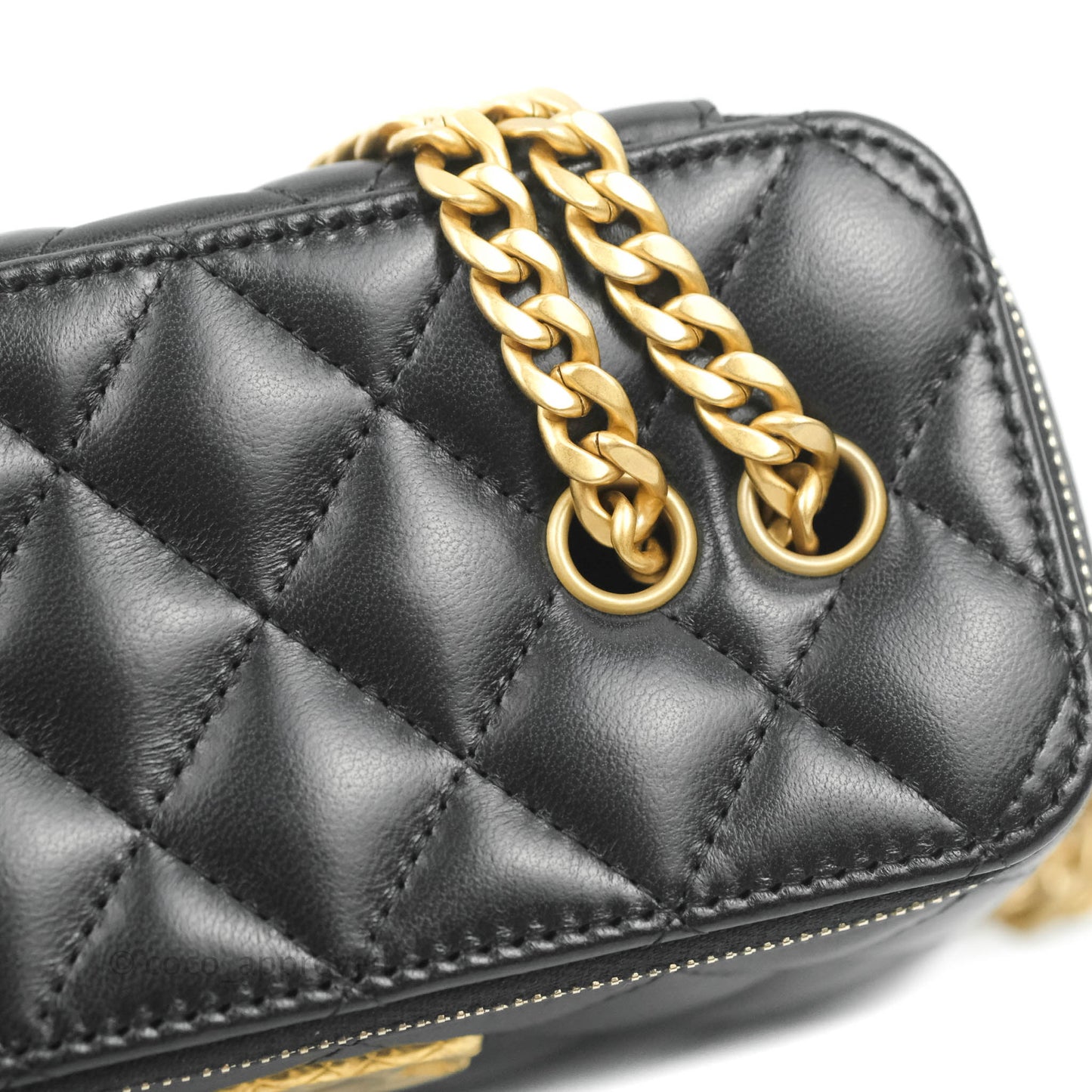 Chanel Vanity with Adjustable Chain Black Lambskin Aged Gold Hardware 22K