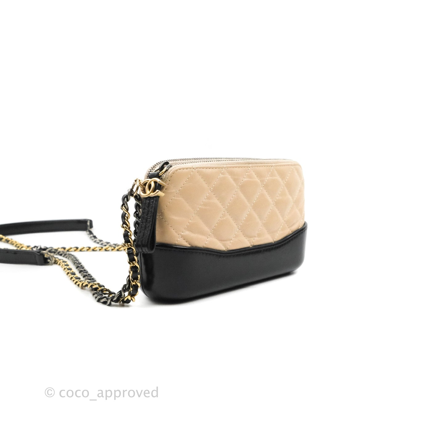 Chanel Gabrielle Clutch With Chain Aged Calfskin Beige/ Black Mixed Hardware