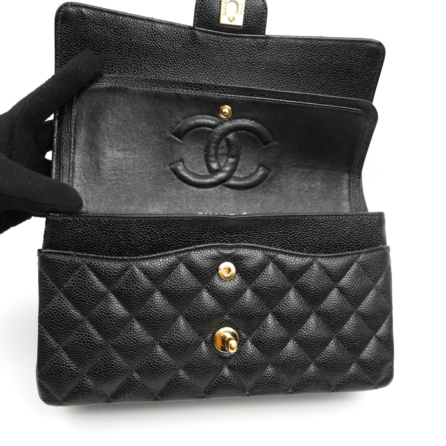 Chanel Classic M/L Medium Flap Quilted Black Caviar 24K Gold Hardware