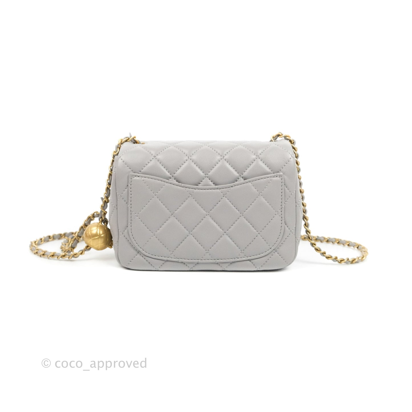 Chanel Mini Square Pearl Crush Quilted Grey Lambskin Aged Gold Hardware