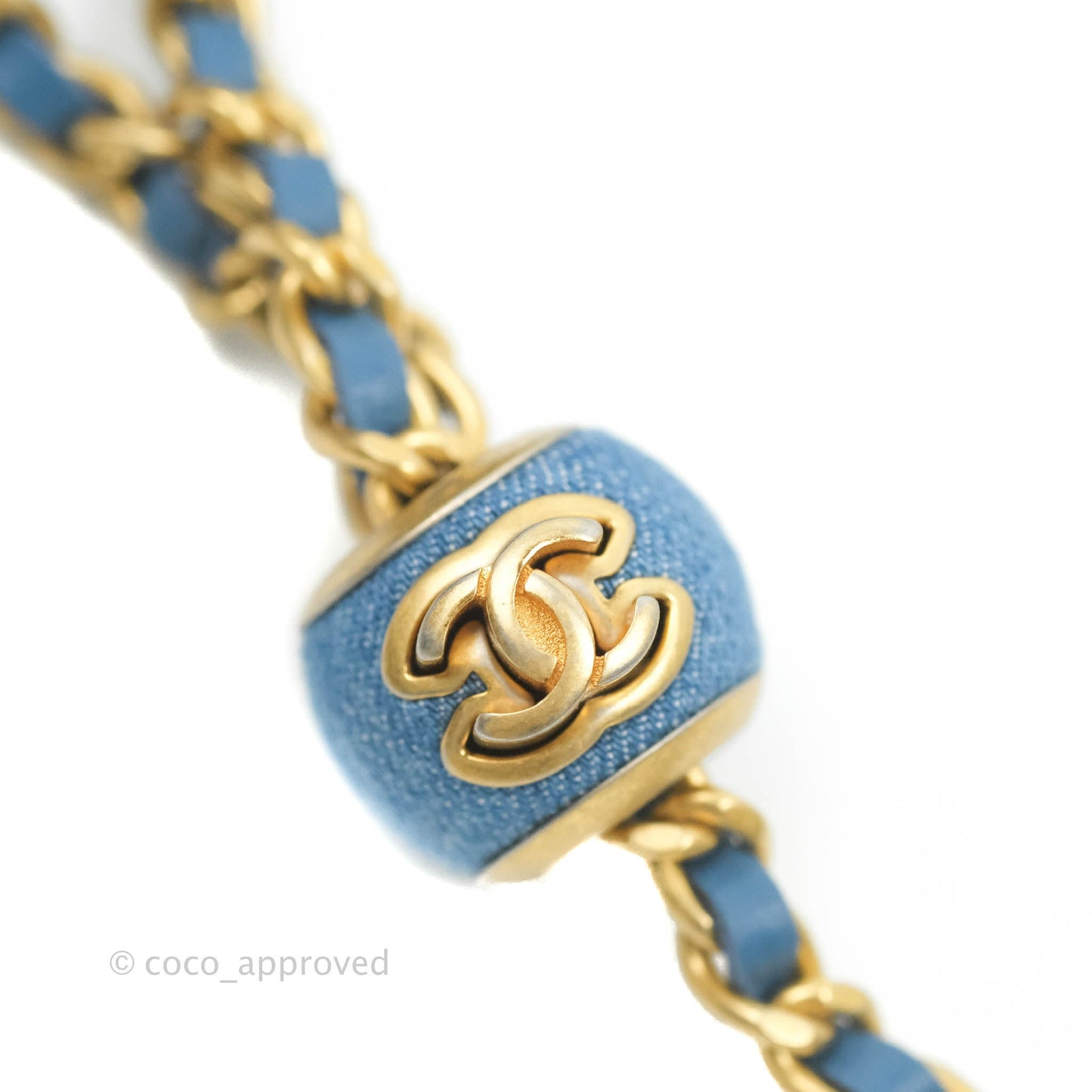 Chanel Quilted Pearl Crush Wallet on Chain WOC Denim Aged Gold Hardware