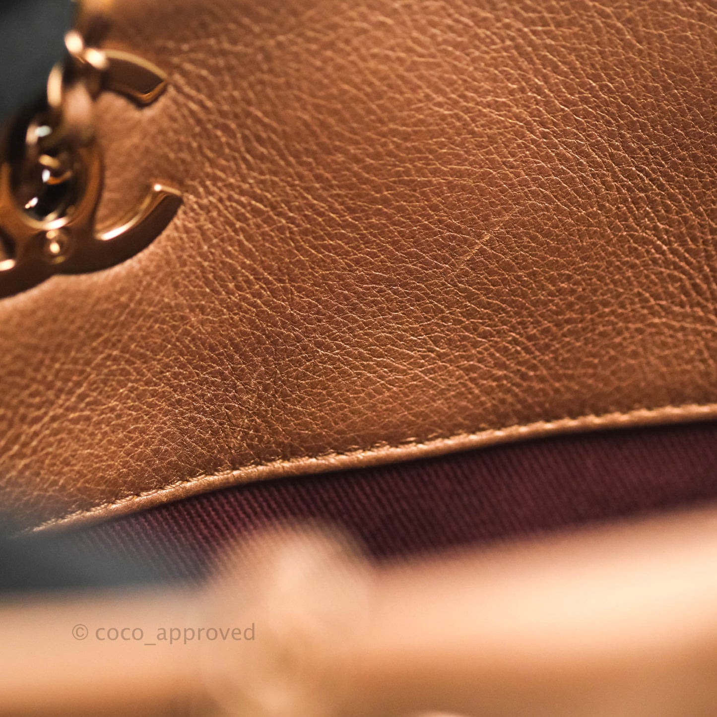 Chanel Iridescent Goatskin Quilted Small CC Eyelet Tote Copper Rose Gold