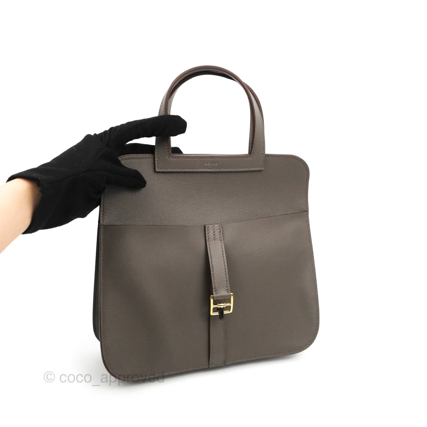 Hermès Halzan 25 Gris Etain 8F Evercolor Gold Hardware