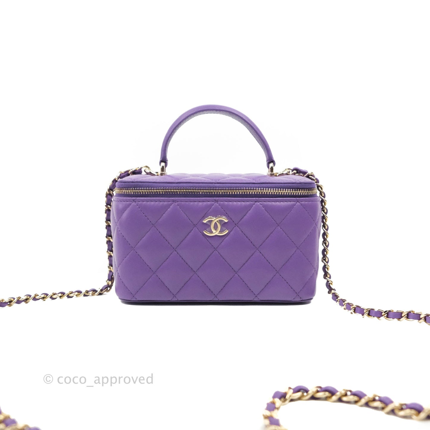 Chanel Classic Vanity Rectangular Top Handle With Chain Purple Lambskin Gold Hardware