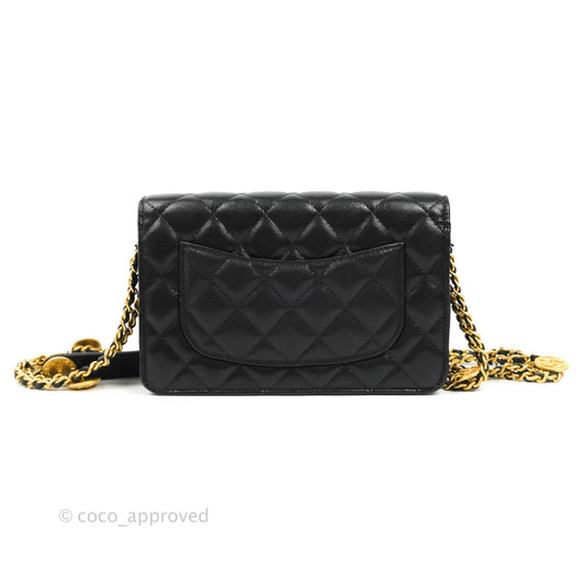 Chanel Quilted Gold CC Coin Wallet on Chain WOC Black Caviar Gold Hardware