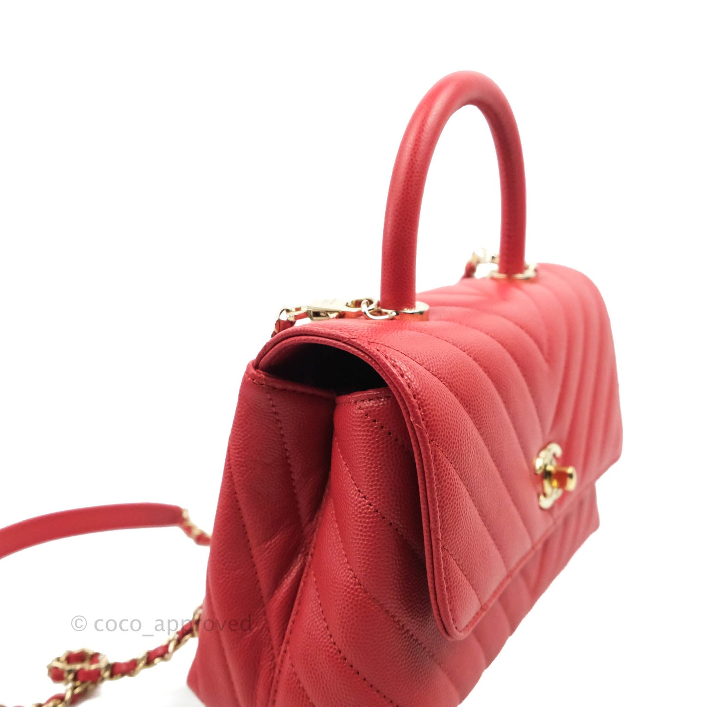 Chanel Small Coco Handle Chevron Red Caviar Gold Hardware 20P