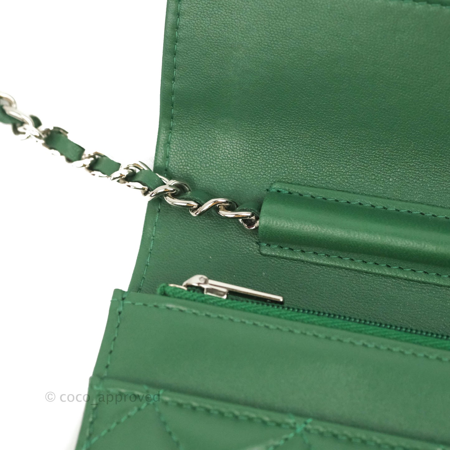 Chanel Quilted Classic Wallet on Chain WOC Green Lambskin Silver Hardware