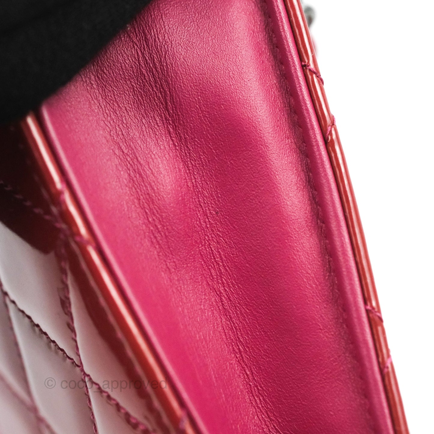 Chanel Wallet on Chain WOC Quilted Red Patent Ruthenium Hardware