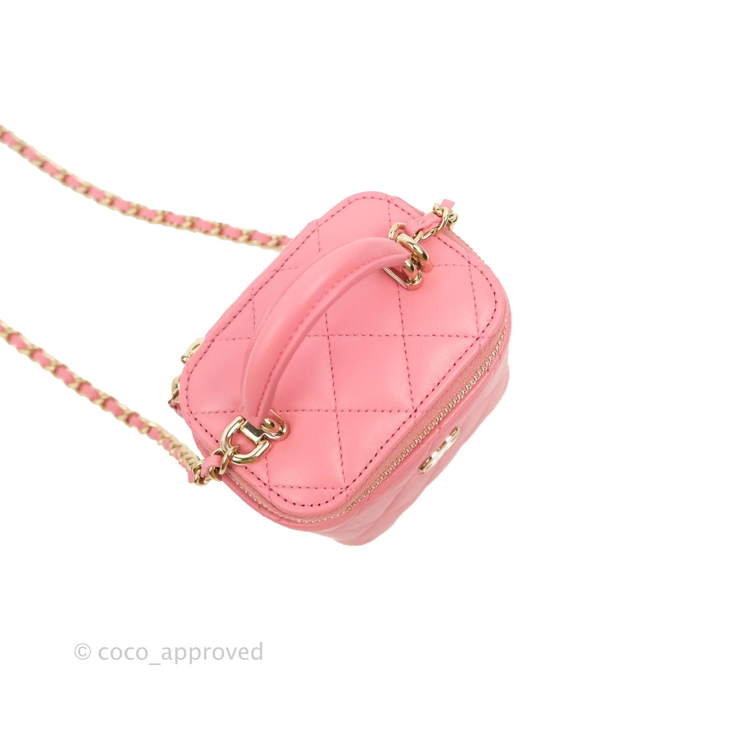 Chanel Mini Top Handle Vanity With Chain Pink Lambskin Gold Hardware