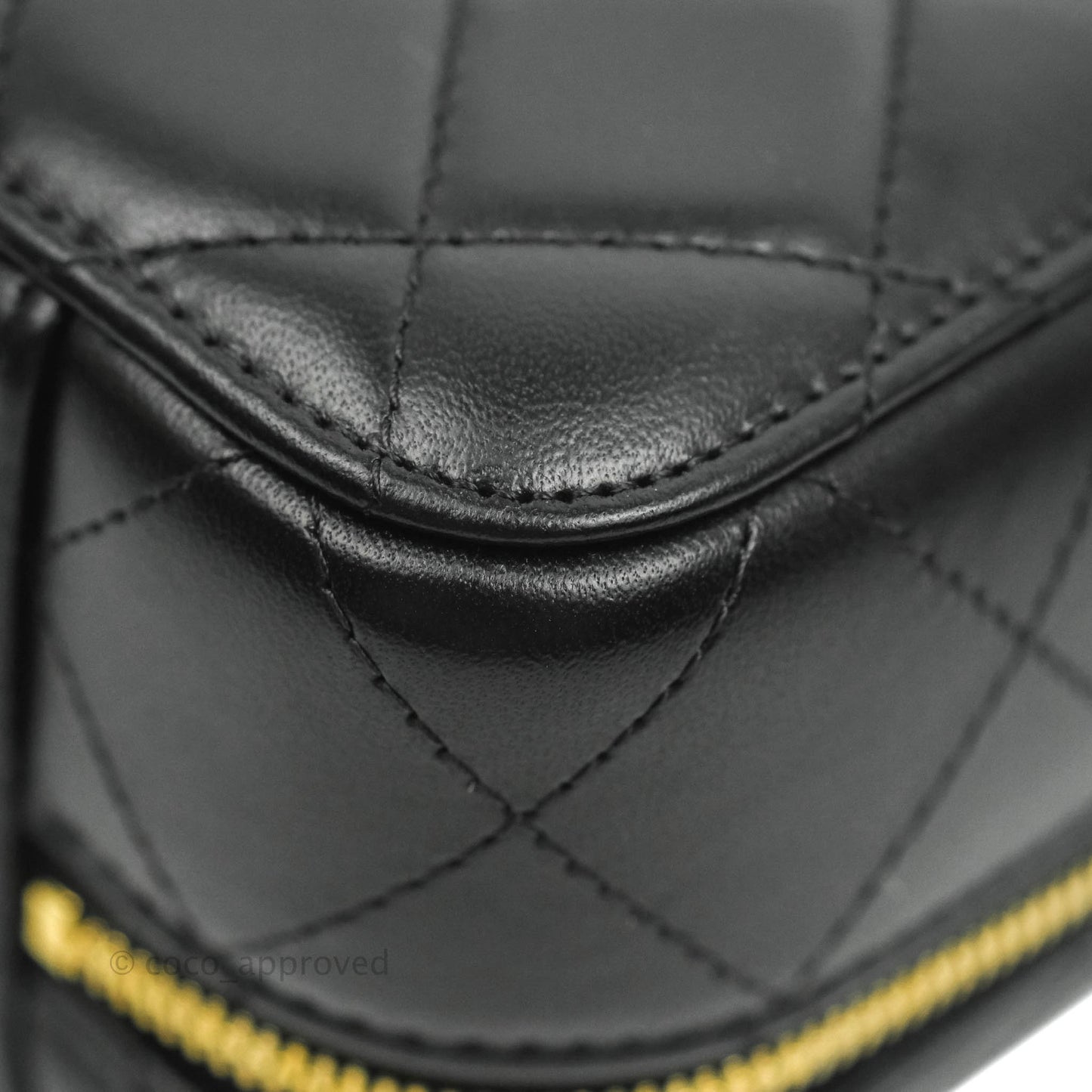 Chanel Quilted Golden Plate Vanity Case Black Lambskin Gold Hardware