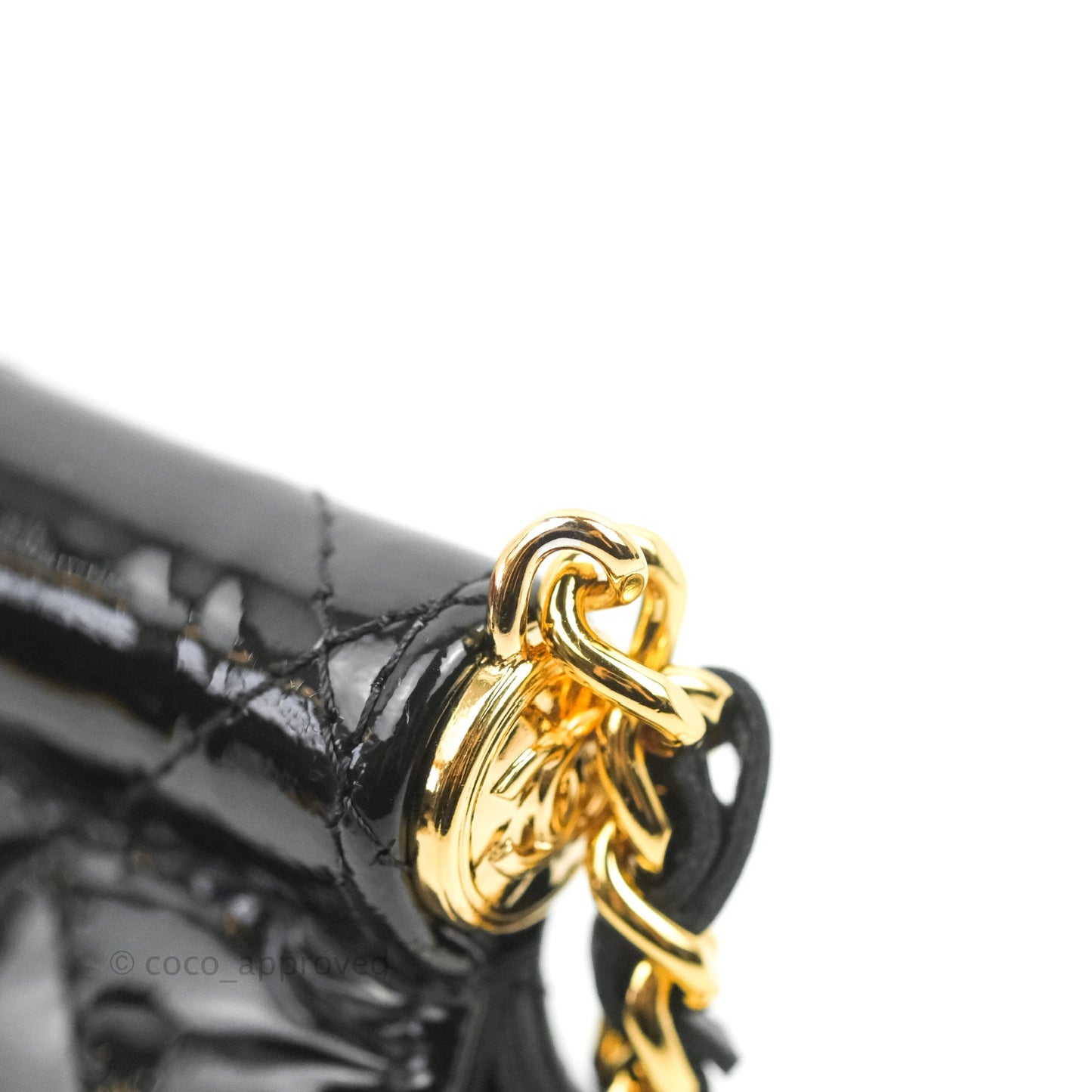 Chanel Quilted Clutch With Chain Patent Metal Black Gold Hardware