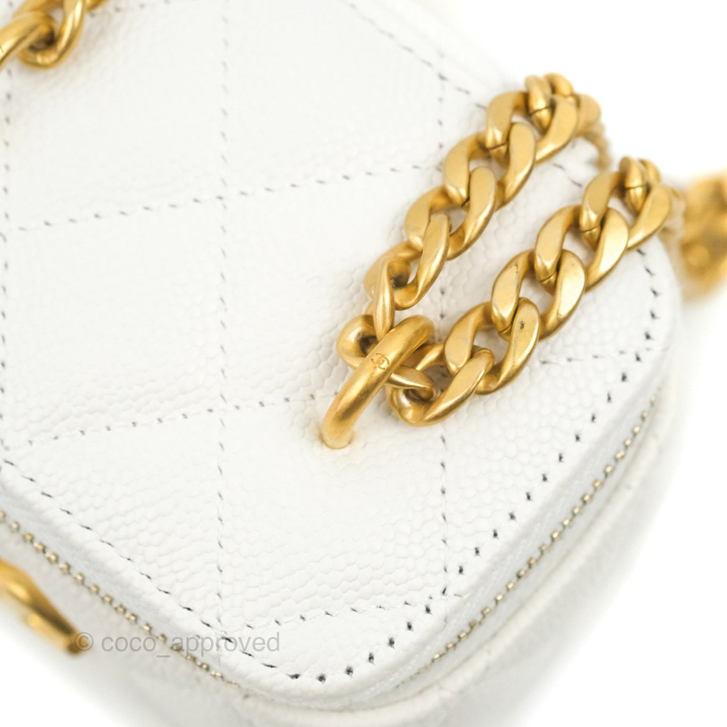 Chanel Quilted Heart Crush Mini Vanity With Chain White Caviar Aged Gold Hardware