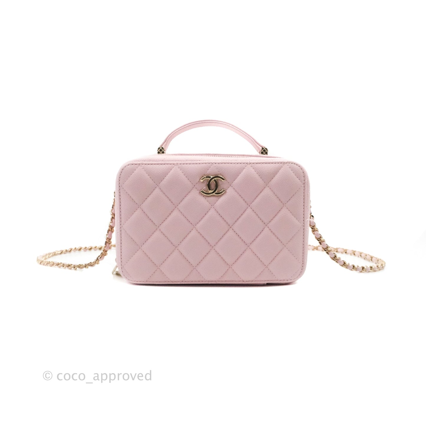 Chanel Quilted Top Handle Vanity Case Caviar Light Pink Gold Hardware