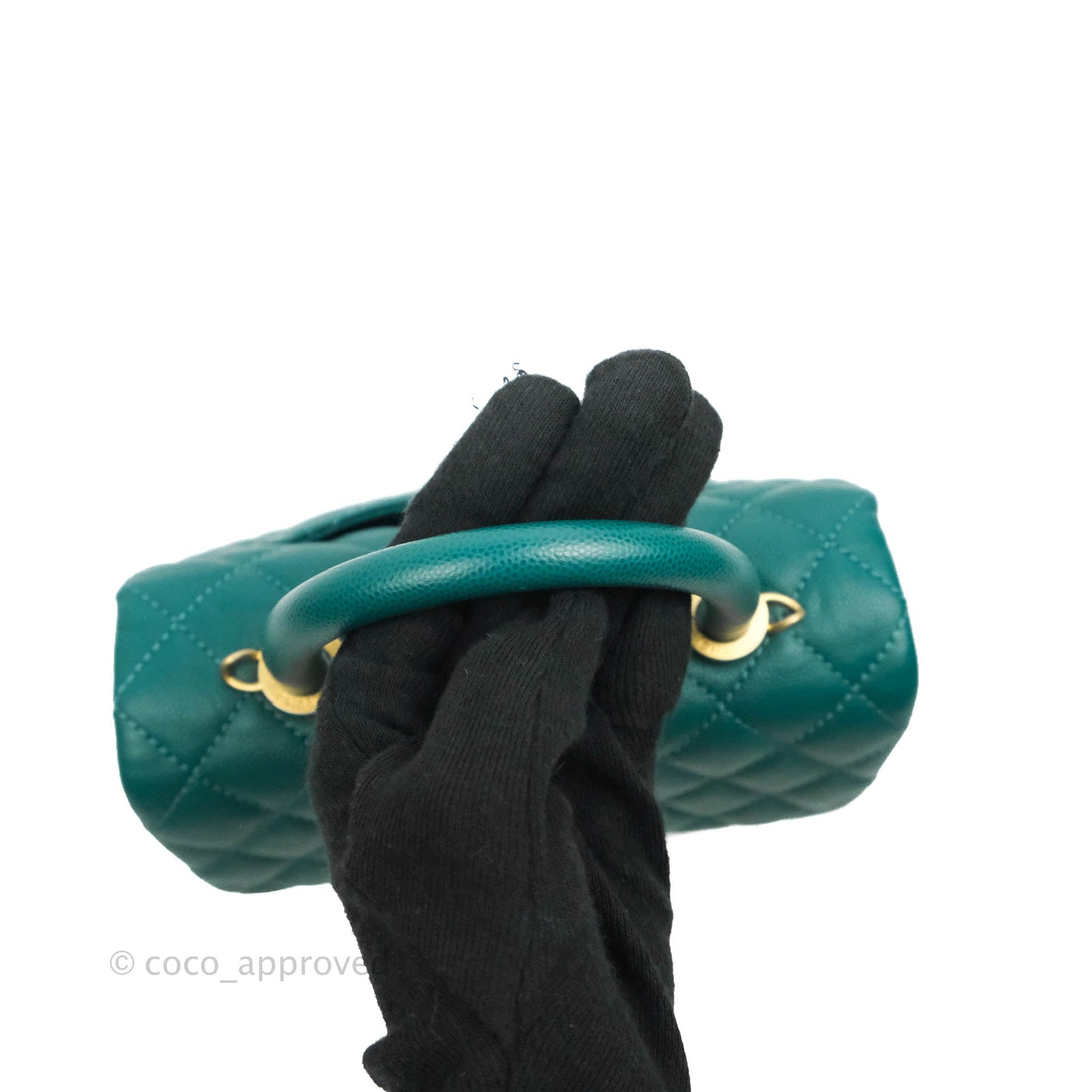 Chanel Small Quilted Coco Handle Teal Green Caviar Gold Hardware