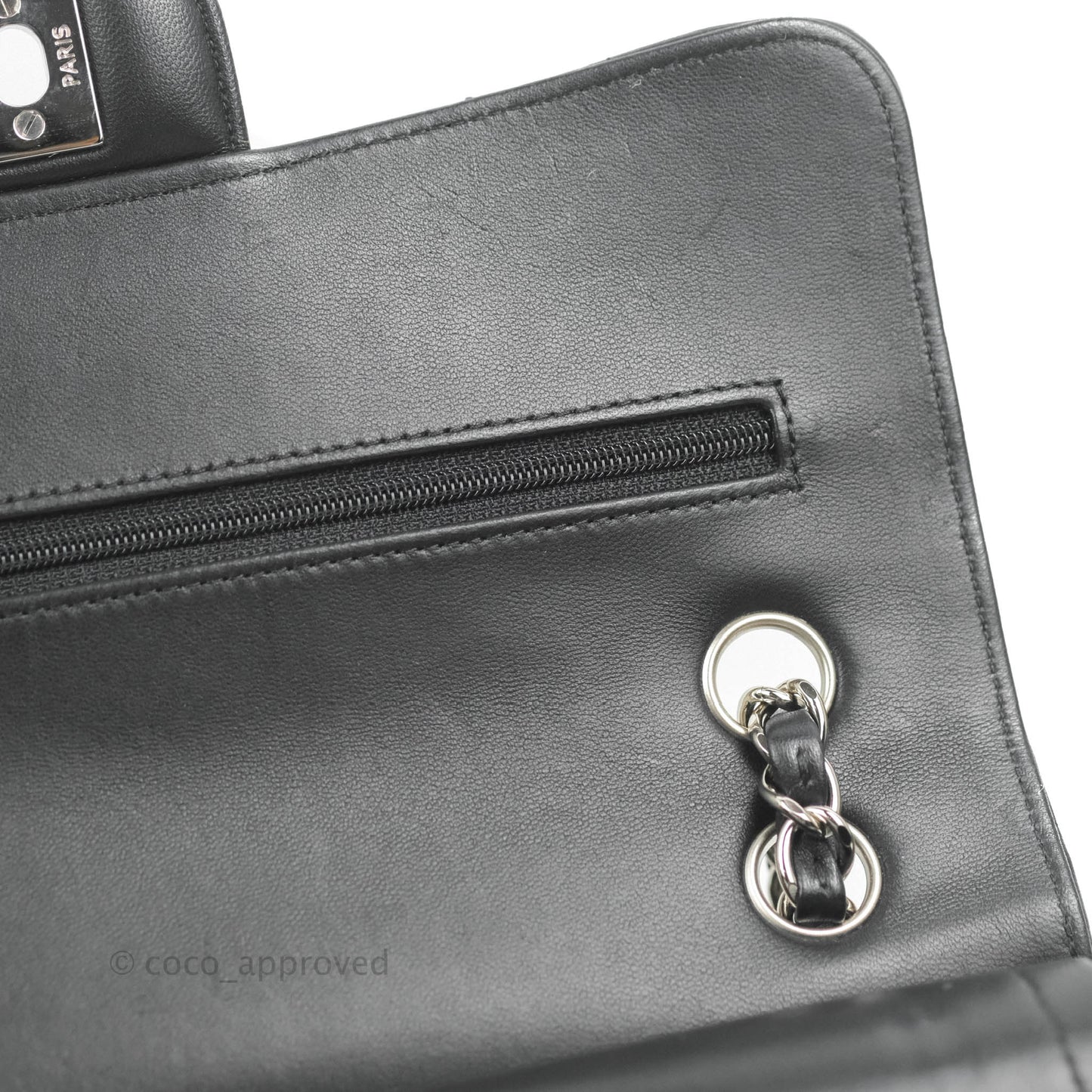Chanel Classic Chevron S/M Small Double Flap Black Lambskin Silver Hardware