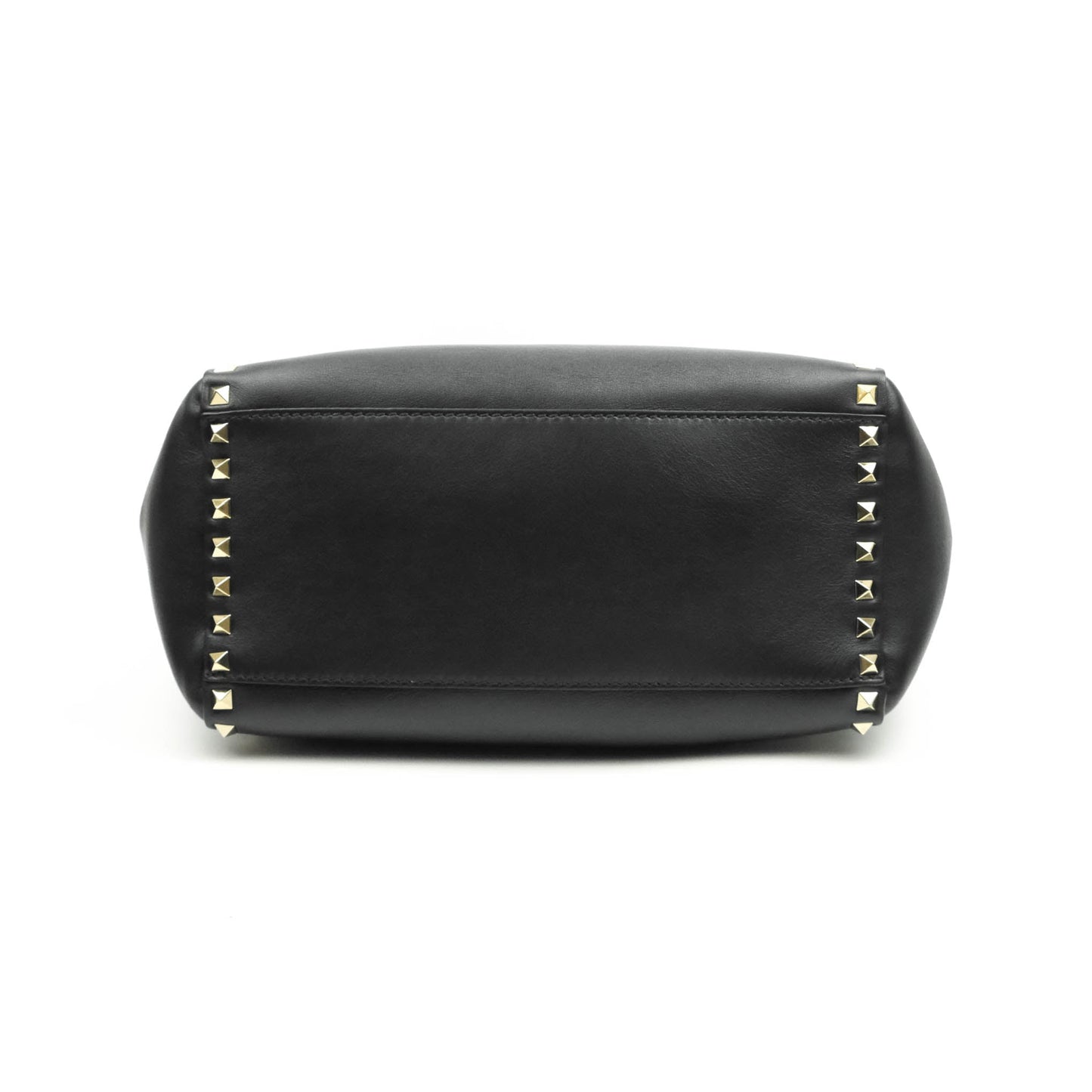 Valentino Garavani Rockstud Mini Trapeze Shoulder Bag Black Calfskin Gold Hardware