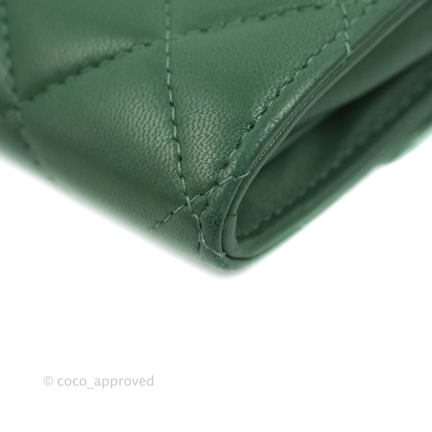 Chanel Classic Flap Coin Purse Dark Green Lambskin Silver Hardware