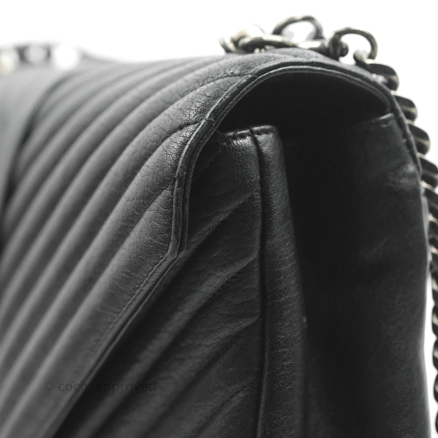 Saint Laurent Chevron Large College Black Chain Bag Ruthenium Hardware
