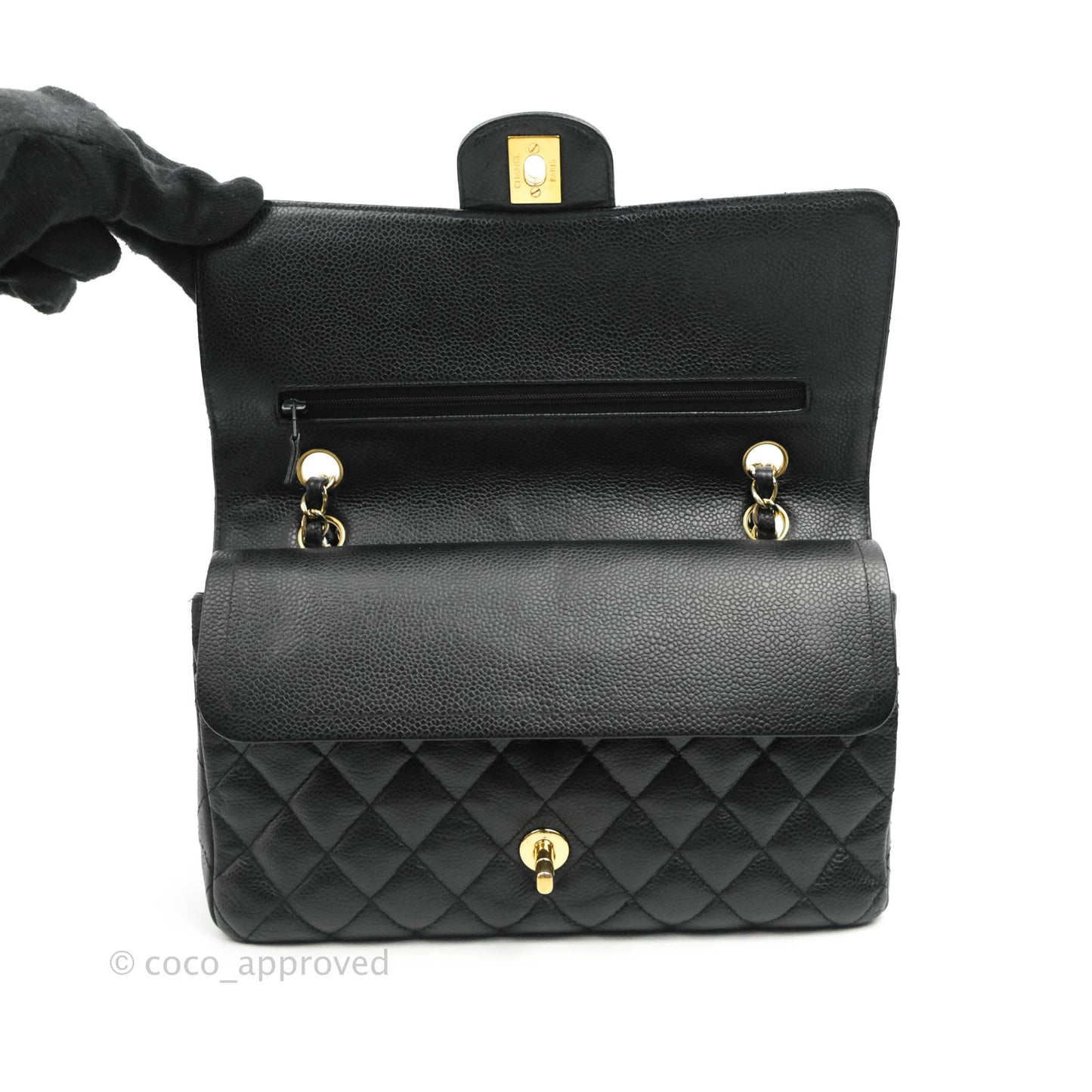Chanel Vintage Classic M/L Medium Flap Quilted Black Caviar 24K Gold Hardware