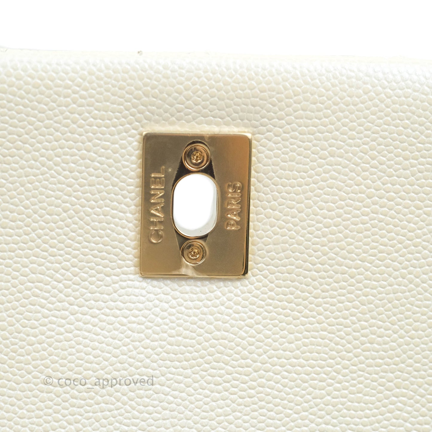 Chanel Small Quilted Coco Handle Iridescent White Caviar Gold Hardware