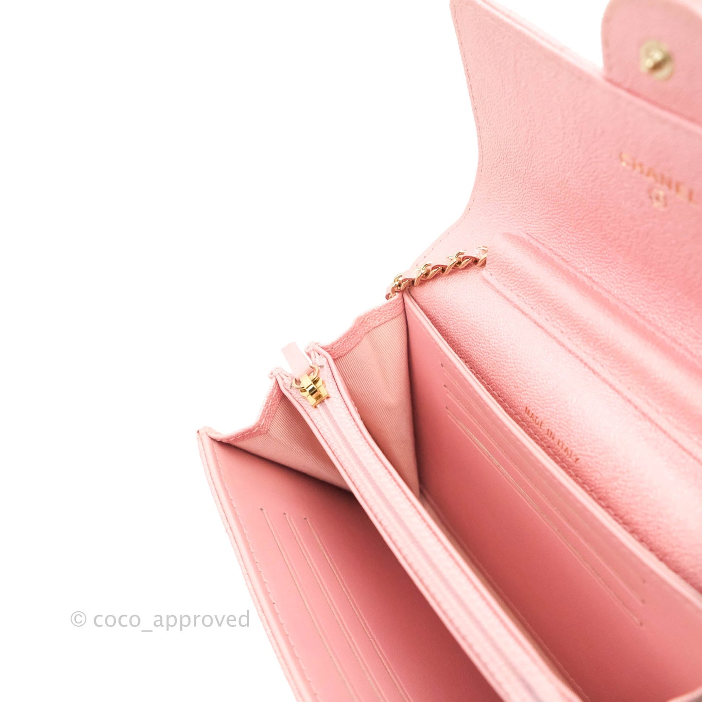 Chanel Mini Quilted Wallet On Chain WOC Caviar Iridescent Pink Gold Hardware 19S