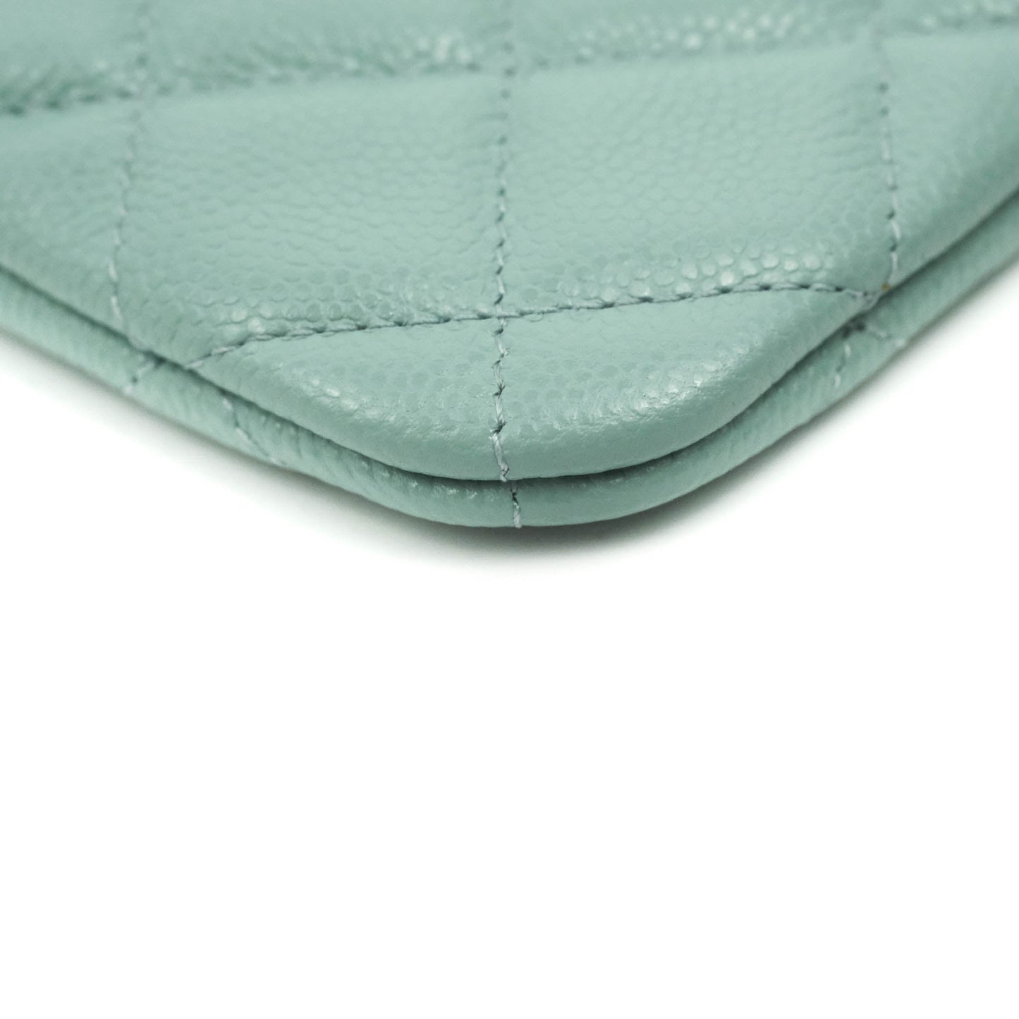Chanel Mini Quilted O Case Tiffany Blue Caviar Gold Hardware