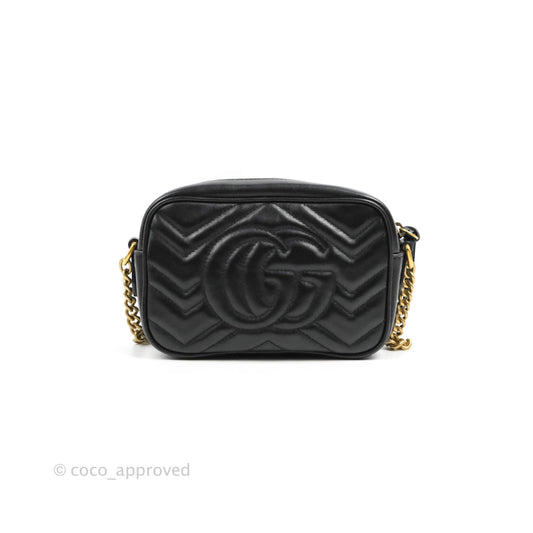 Gucci Mini Matelasse GG Marmont Camera Bag Black Calfskin Gold Hardware