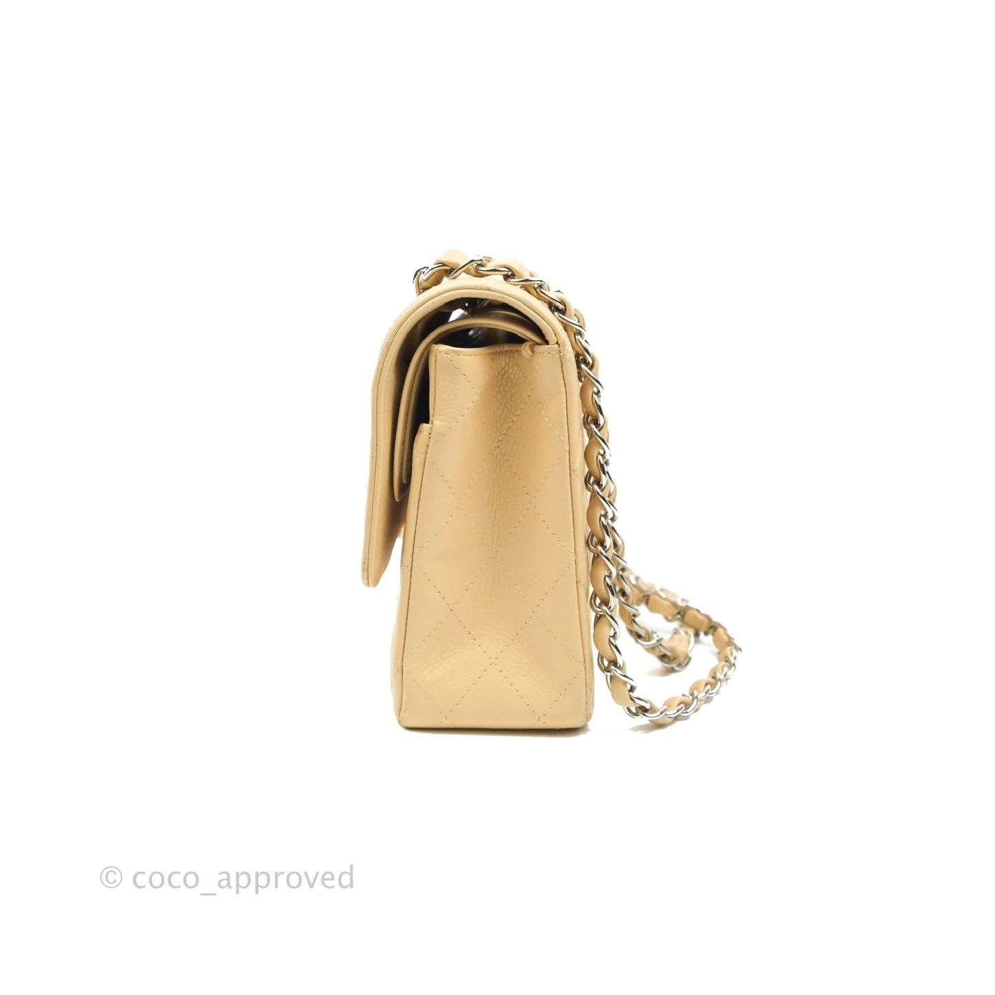 Chanel Classic M/L Medium Flap Quilted Beige Caviar Silver Hardware
