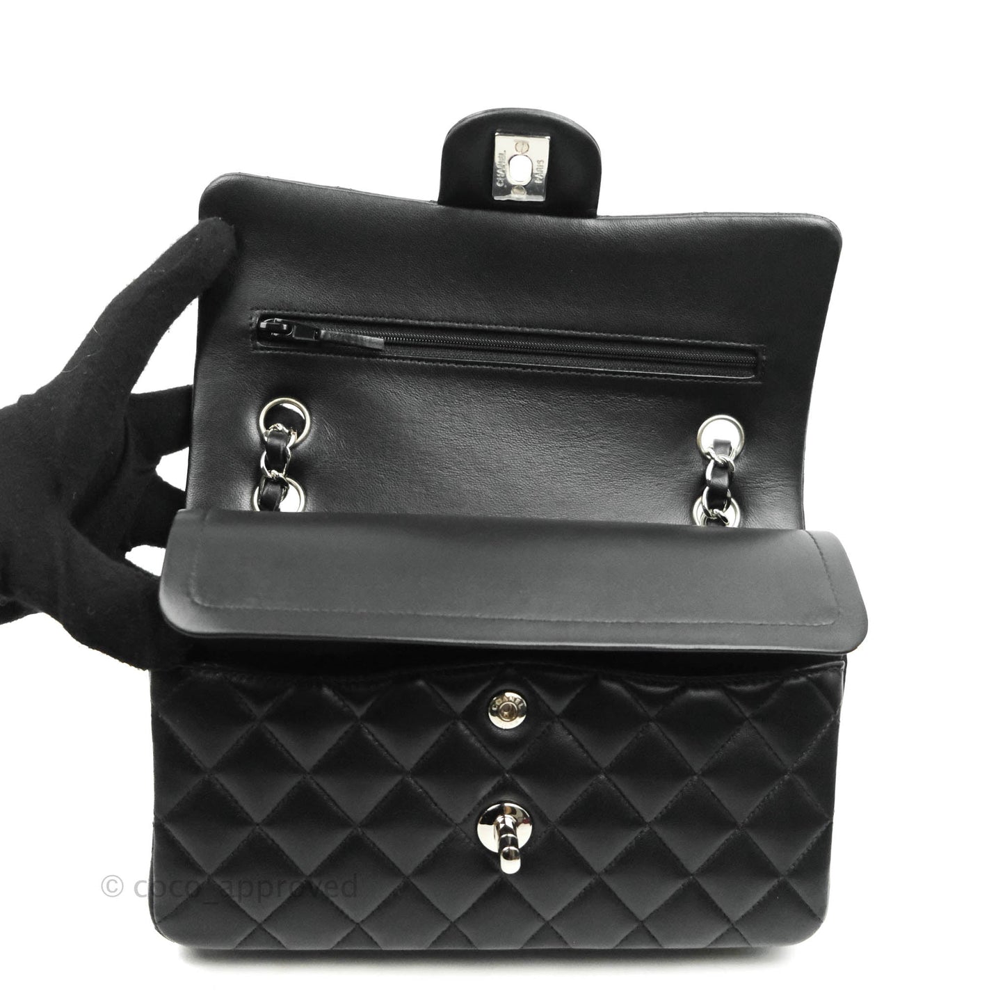 Chanel Small S/M Classic Flap Black Lambskin Silver Hardware