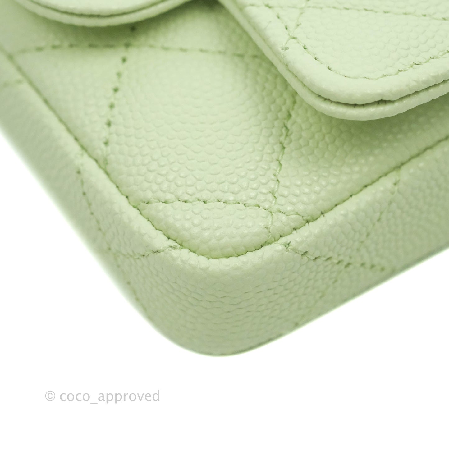 Chanel Mini Card Holder Chain Belt Bag Light Green Caviar Gold Hardware 21B