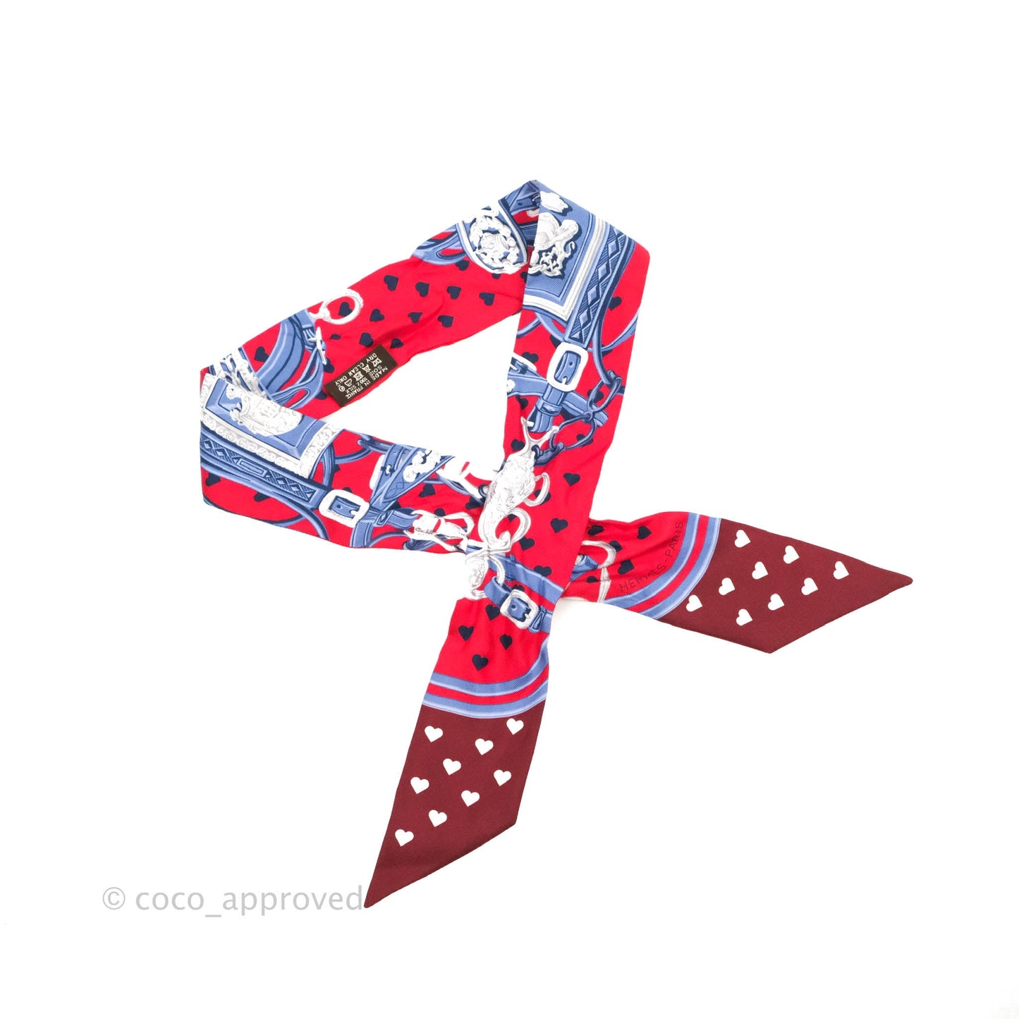 Hermès Silk Twilly Scarf Brides de Gala Love Heart Red