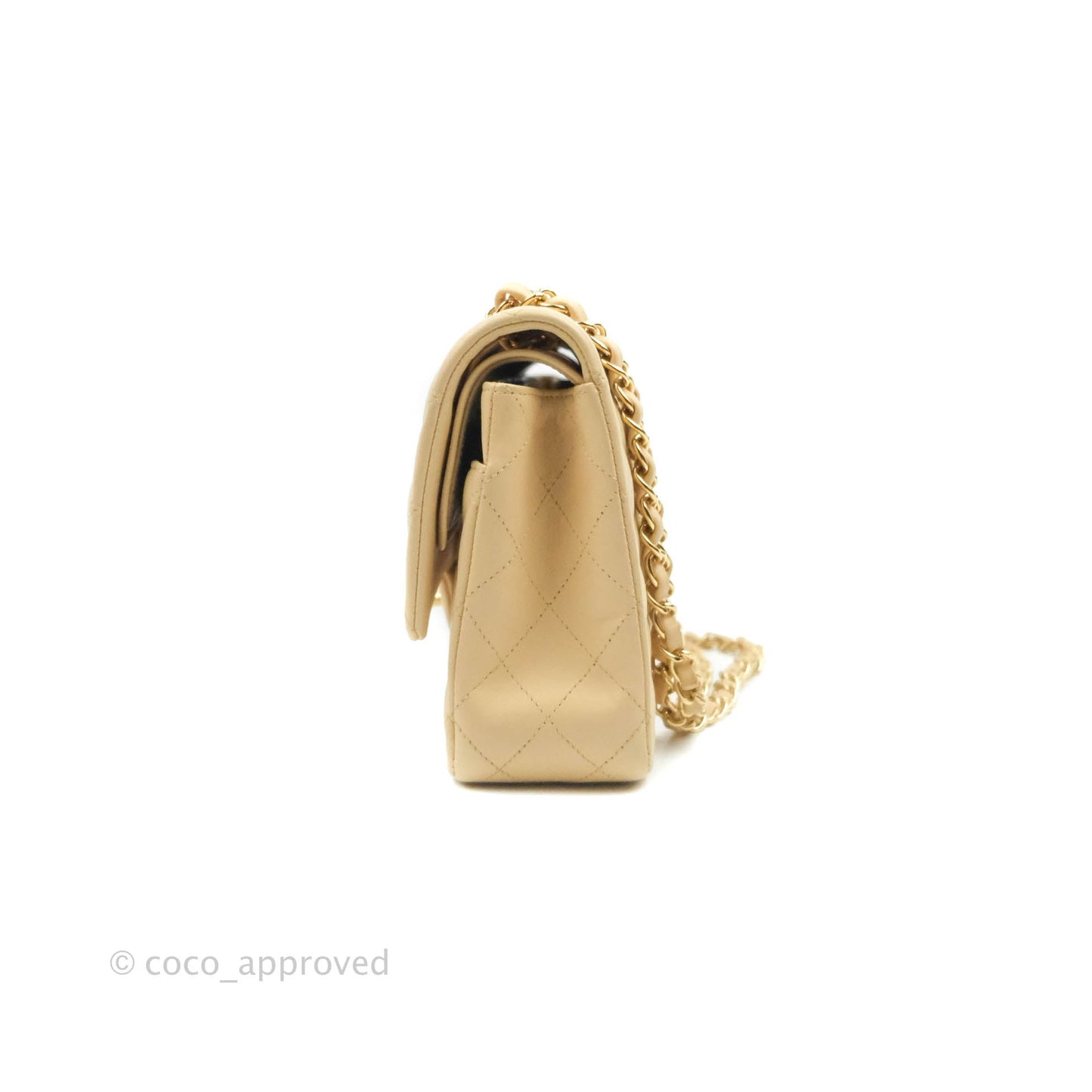 Chanel Classic M/L Medium Flap Quilted Beige Lambskin Gold Hardware