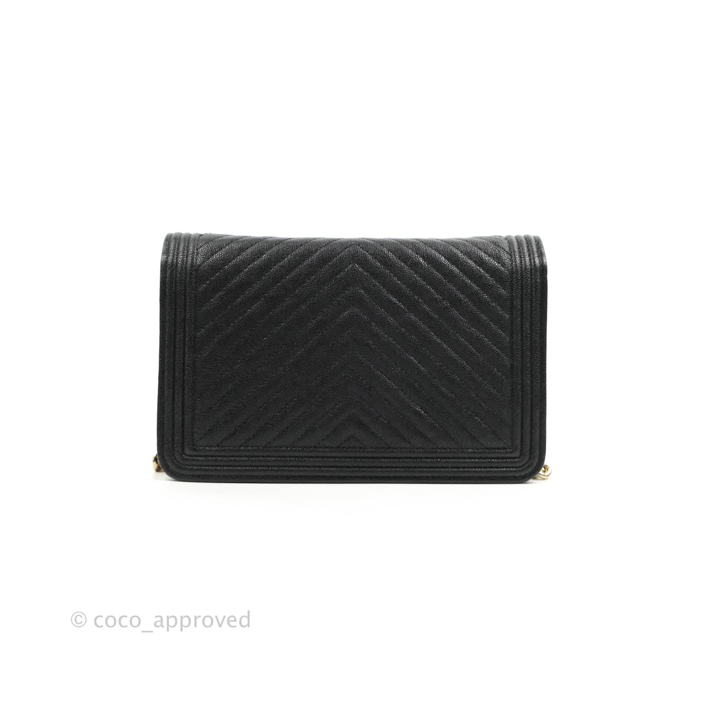 Chanel Chevron Boy Wallet On Chain Black Caviar Gold Hardware