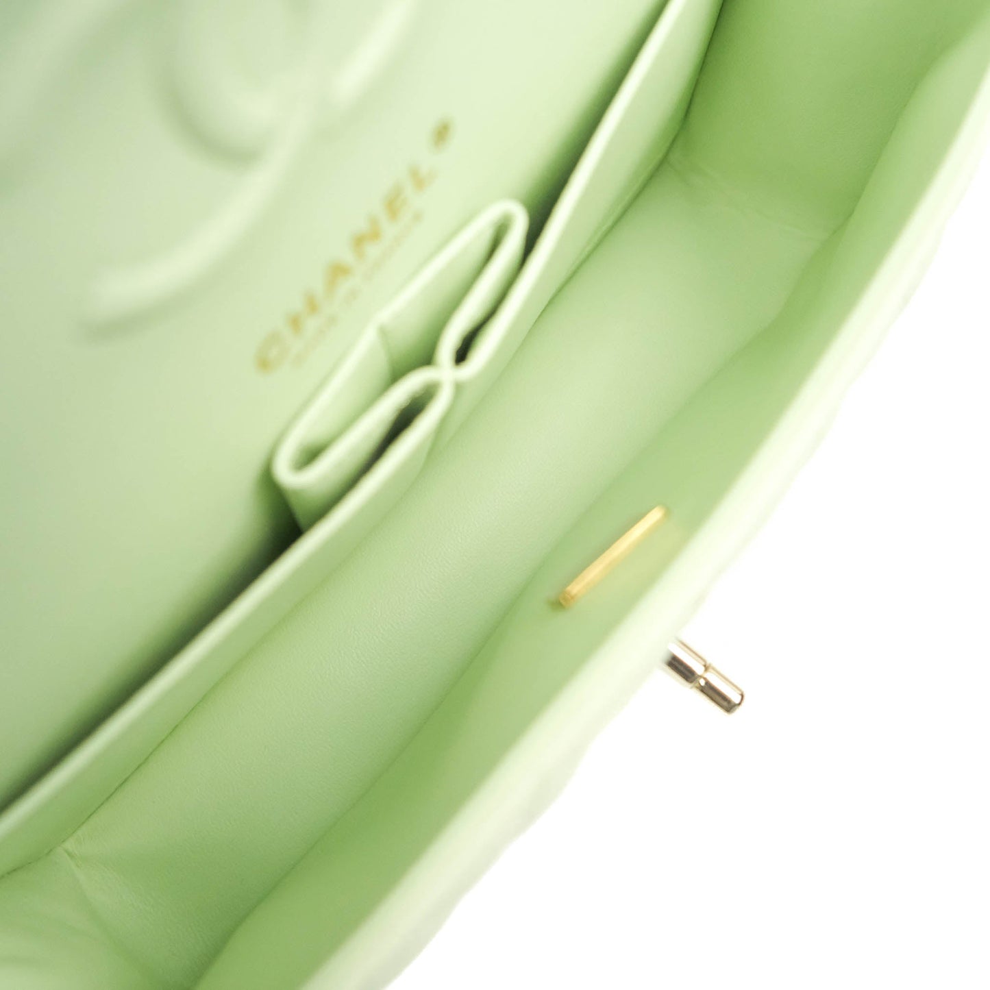 Chanel Small Classic Quilted Flap Mint Green Caviar Gold Hardware 22C