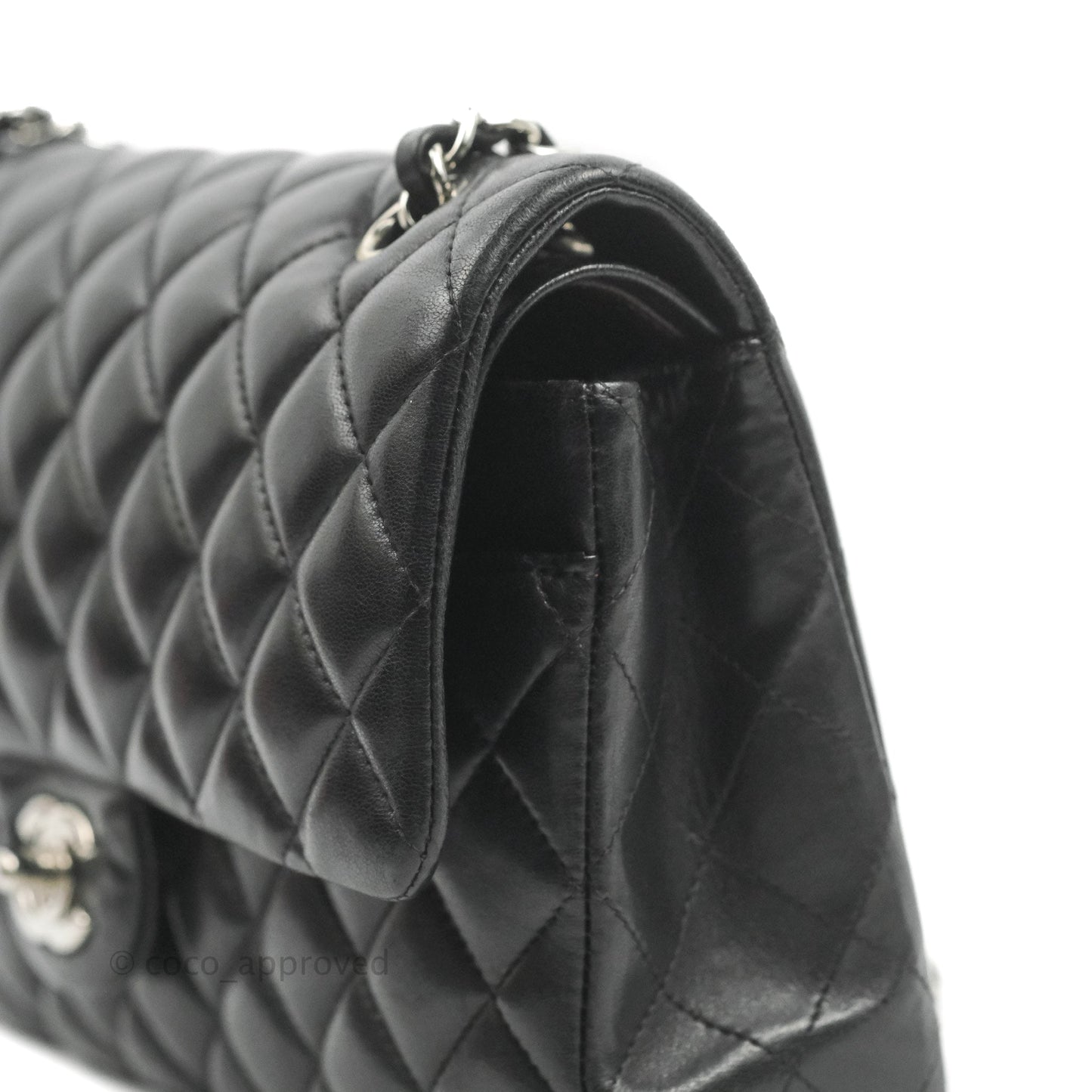Chanel Classic M/L Medium Flap Quilted Black Lambskin Silver Hardware