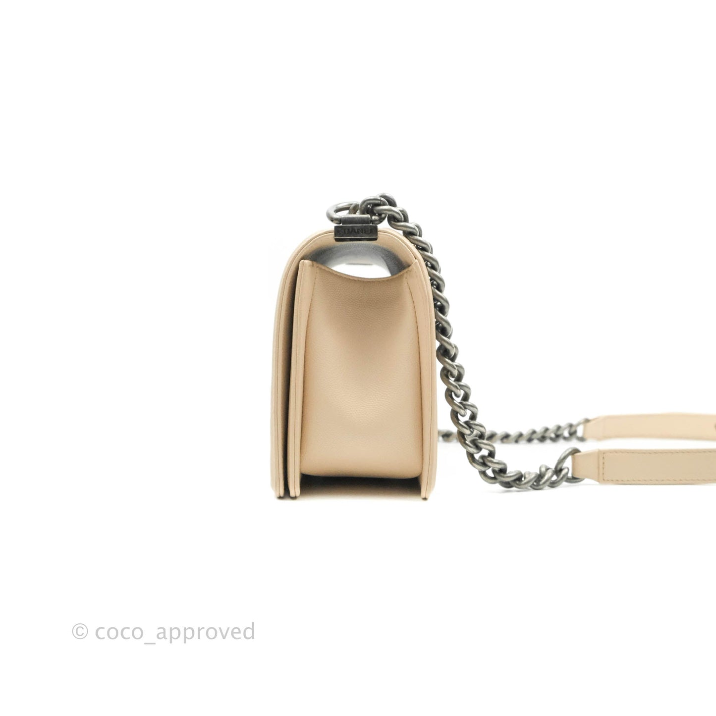 Chanel Chevron Medium Boy Light Pink Beige Caviar Ruthenium Hardware