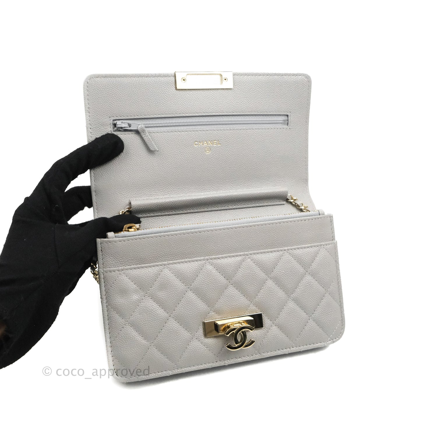 Chanel Golden Class Wallet on Chain WOC Grey Caviar Gold Hardware